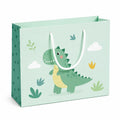 Sacchetto regalo in carta 32 x 12 x 26 cm verde con manici in corda e dinosauro