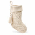 Calza decorativa natalizia 45 cm in maglia color crema con trecce e passante