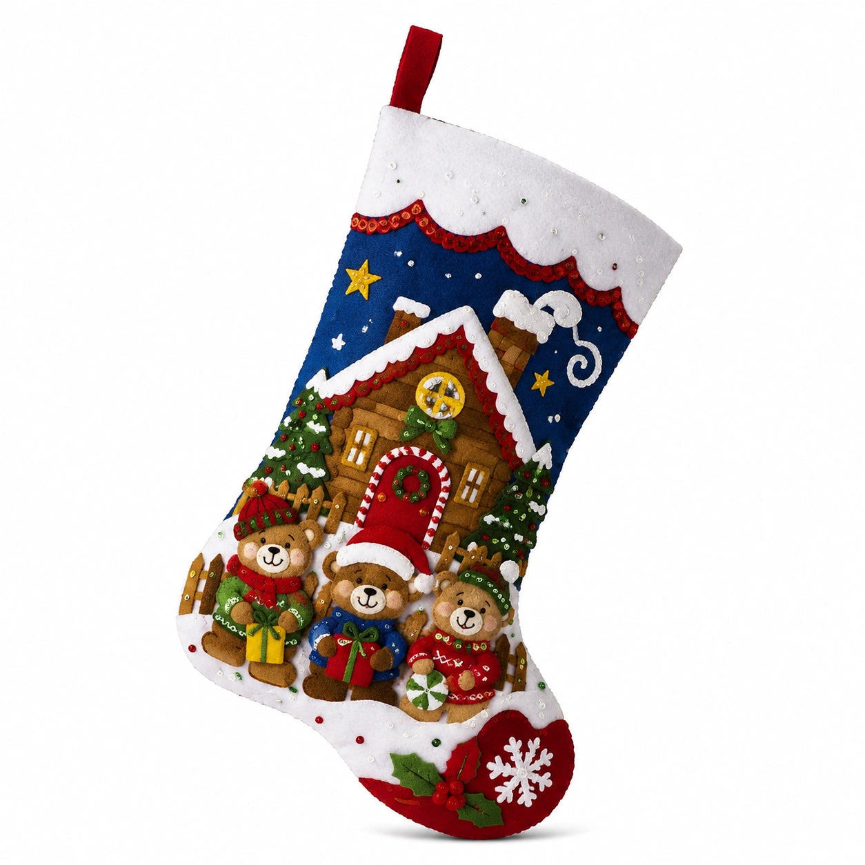 Calza natalizia 45 cm in feltro multicolore decorativa da appendere