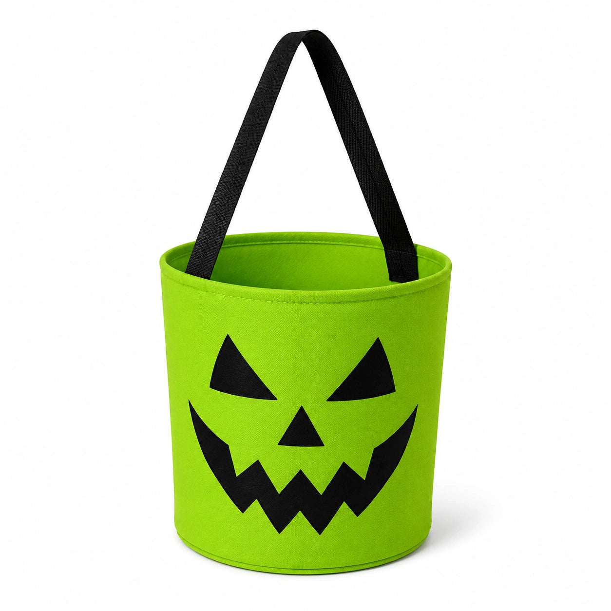 Cestino portadolci 20 x 20 cm in tessuto non tessuto verde con manici e motivo zucca