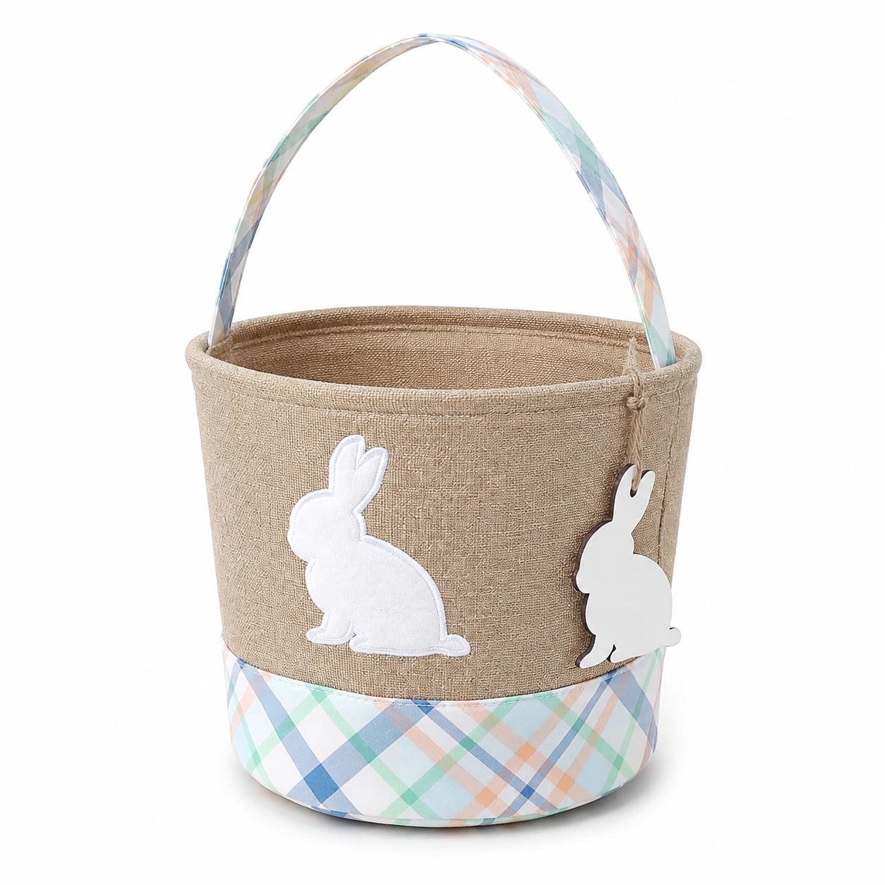 Cestino rotondo 20 cm in tessuto beige con manico per dolci e piccoli oggetti