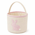 Cestino portaoggetti Ø30 x H30 cm in tessuto beige e rosa con manico - stile coniglio