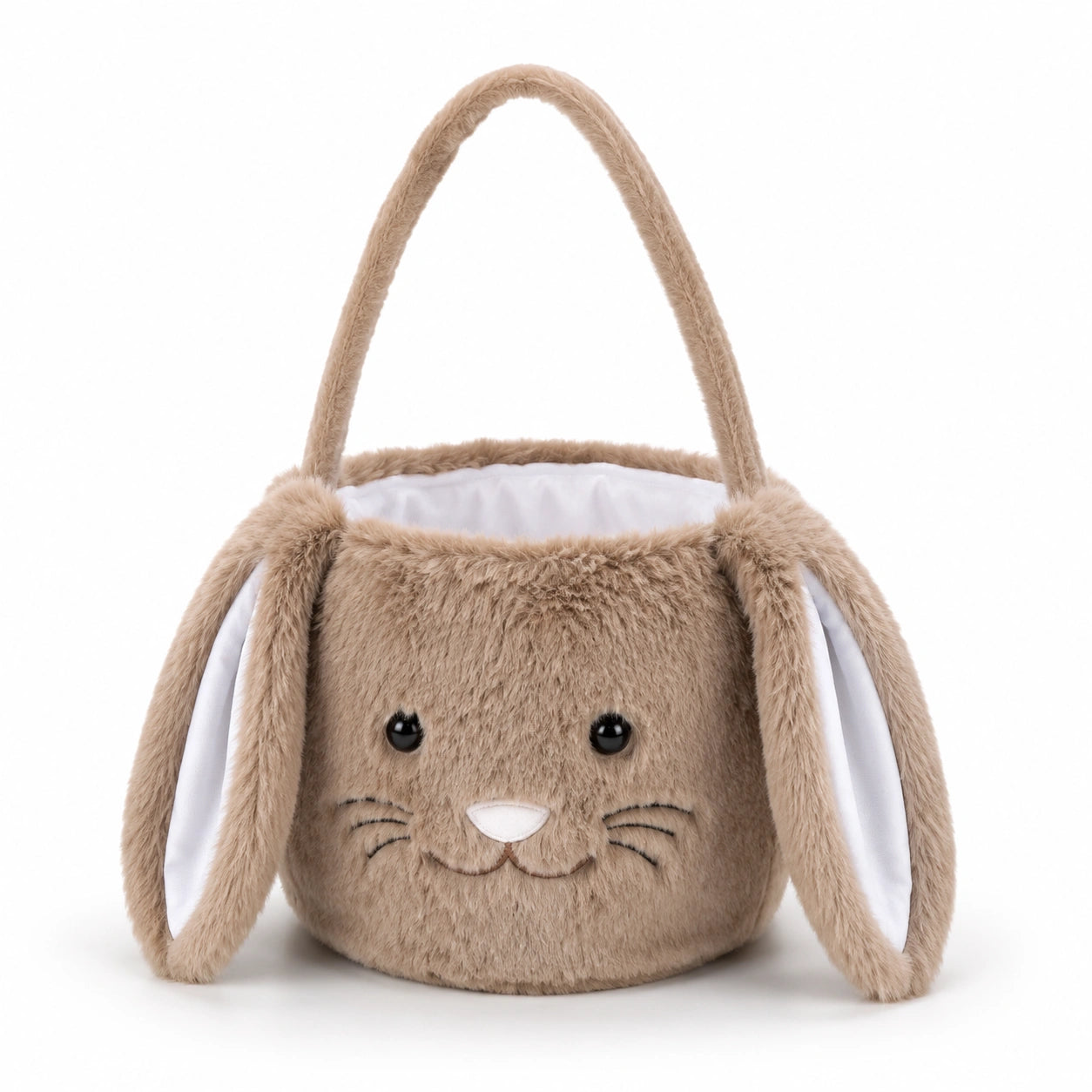 Borsa a mano coniglio 22 x 10 x 20 cm in tessuto sintetico beige e bianco con manico morbido