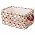 Cesto contenitore 38 x 28 x 25 cm in tessuto beige con stampa Babbo Natale e manici in corda