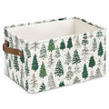 Cesto contenitore 33 x 25 x 20 cm in tessuto bianco e verde con manico effetto pelle - pieghevole per organizzazione domestica
