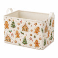 Cesto contenitore pieghevole 40 x 30 x 30 cm in tessuto beige con manici - stampa natalizia