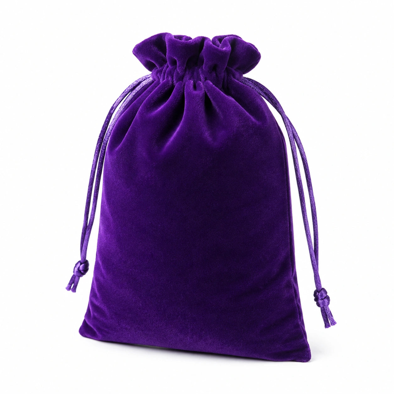 Sacchetto portagioie 15 x 20 cm in velluto viola con chiusura a coulisse
