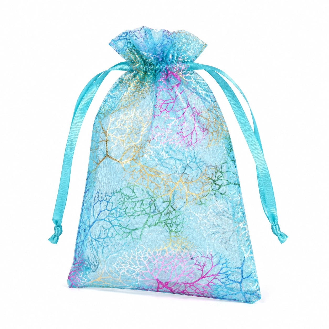 Sacchetto regalo in organza 10 x 15 cm azzurro con chiusura a coulisse