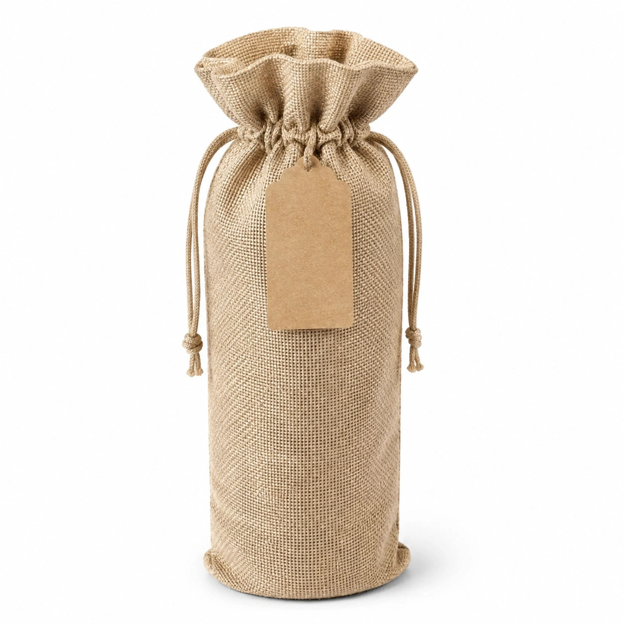 Sacchetto portabottiglia 10 x 35 cm in juta naturale con chiusura a coulisse stile rustico