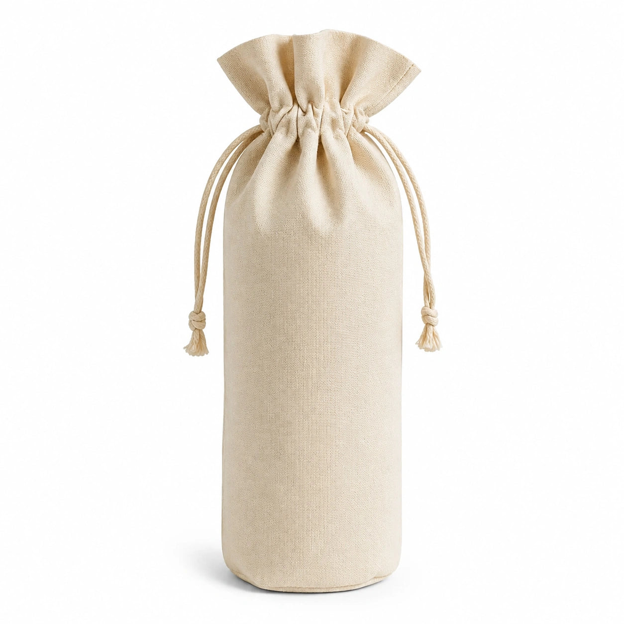 Sacchetto portabottiglia 10 x 10 x 30 cm in tessuto beige con chiusura a coulisse