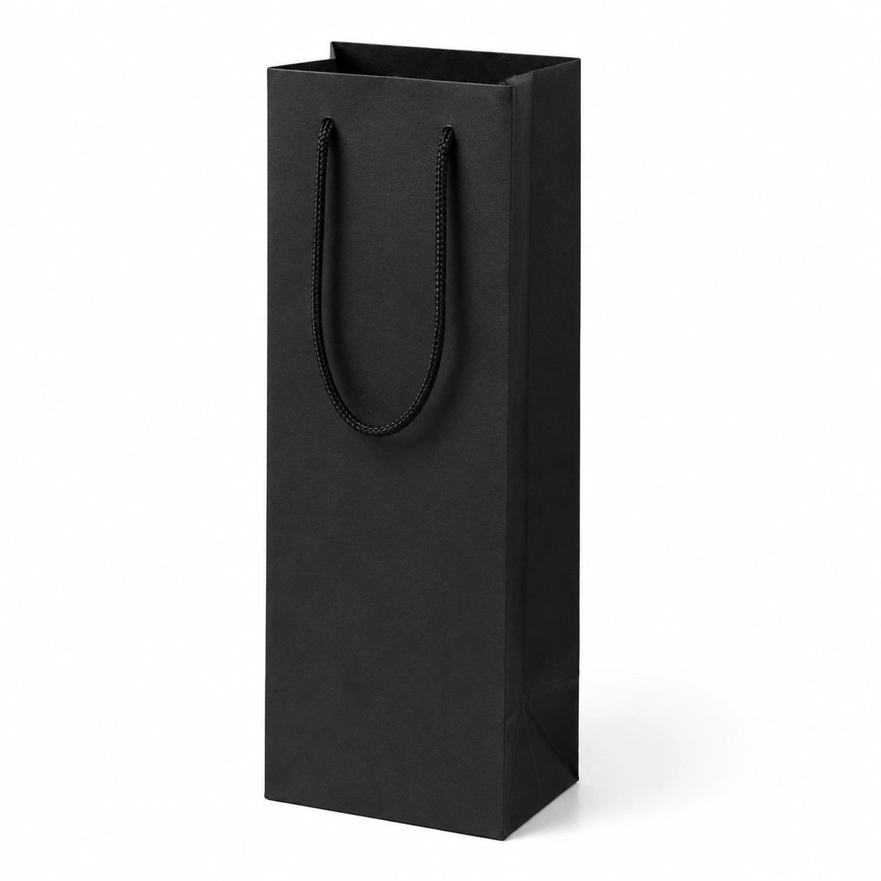 Sacchetto regalo 12 x 9 x 35 cm in carta nera con manici in corda - formato verticale