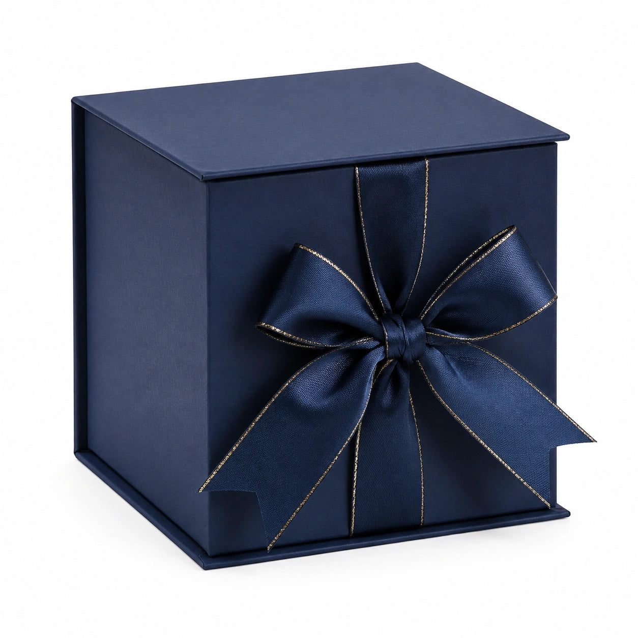 Scatola regalo 20 x 20 x 20 cm in cartoncino blu navy con nastro decorativo - cubica