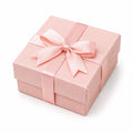 Scatola regalo quadrata 20 x 20 x 8 cm in cartone rosa con nastro in raso