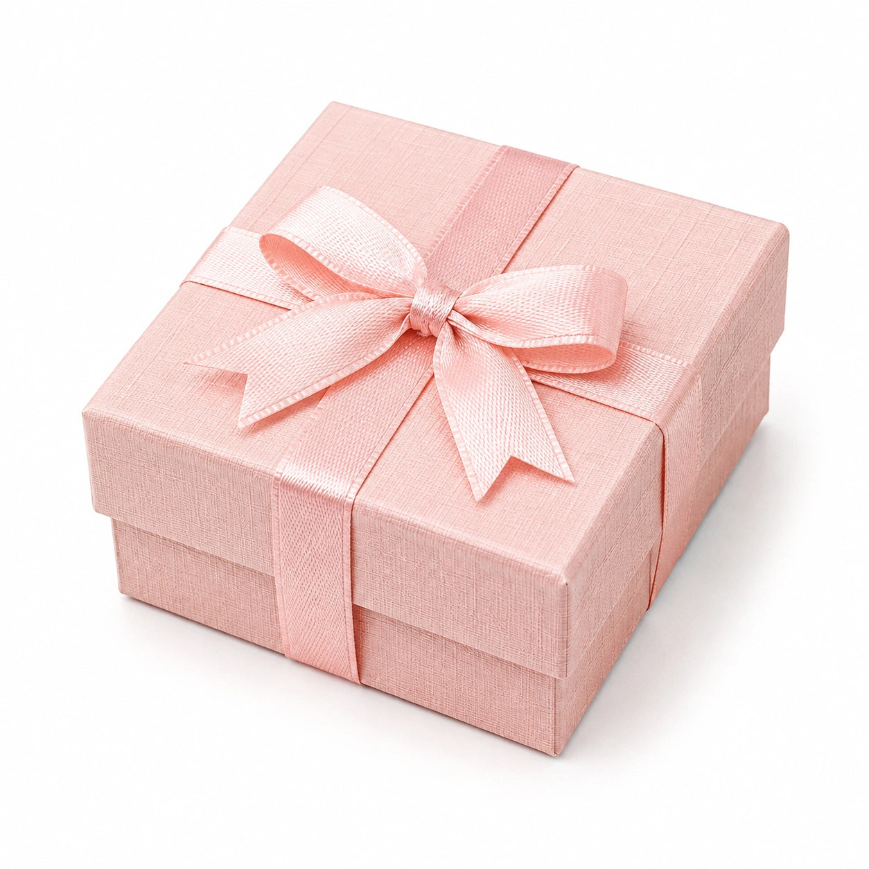 Scatola regalo quadrata 20 x 20 x 8 cm in cartone rosa con nastro in raso