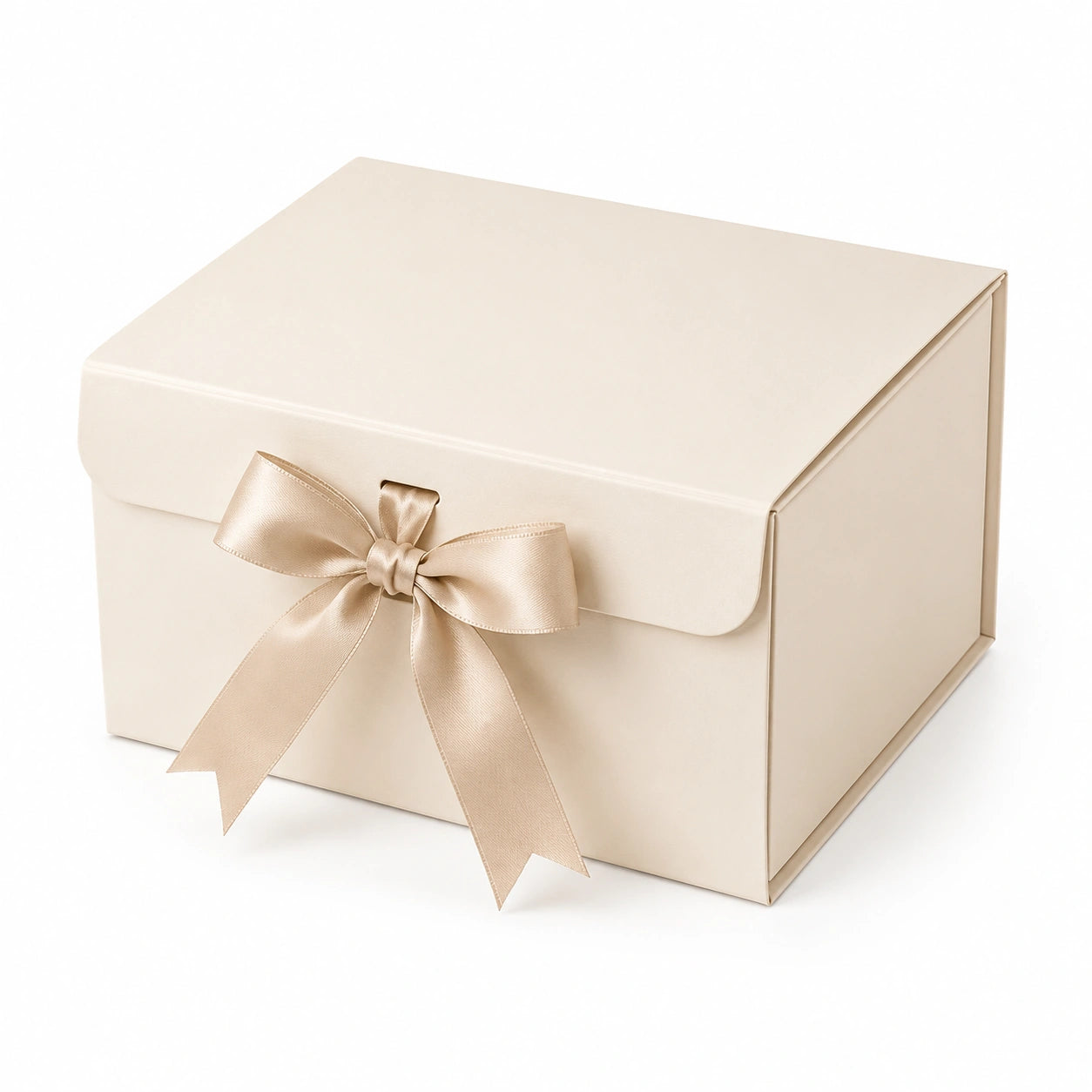 Scatola regalo 25 x 20 x 12 cm in cartoncino avorio con nastro satinato - chiusura a patta
