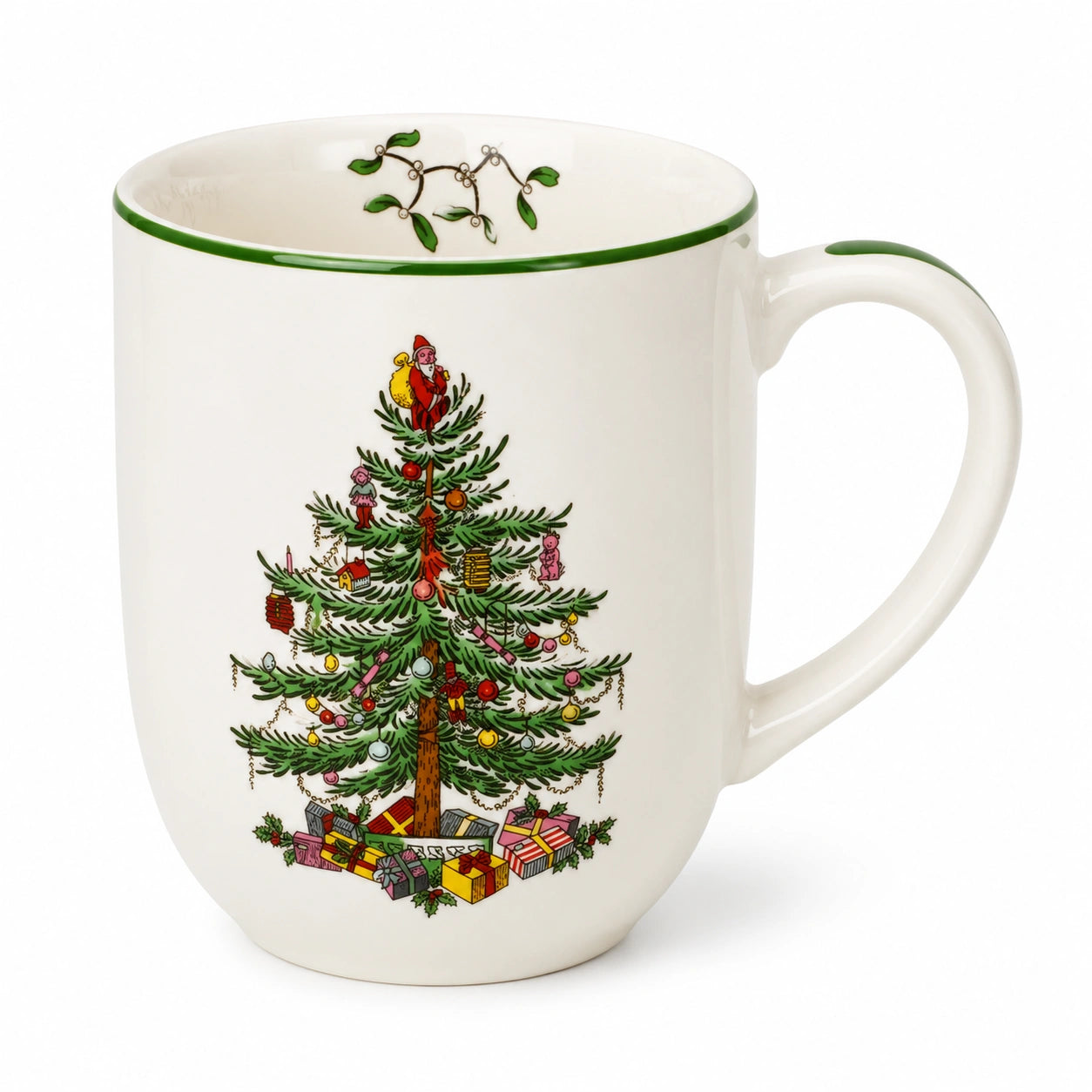 Tazza in ceramica 350 ml bianca con albero decorato e manico stile natalizio
