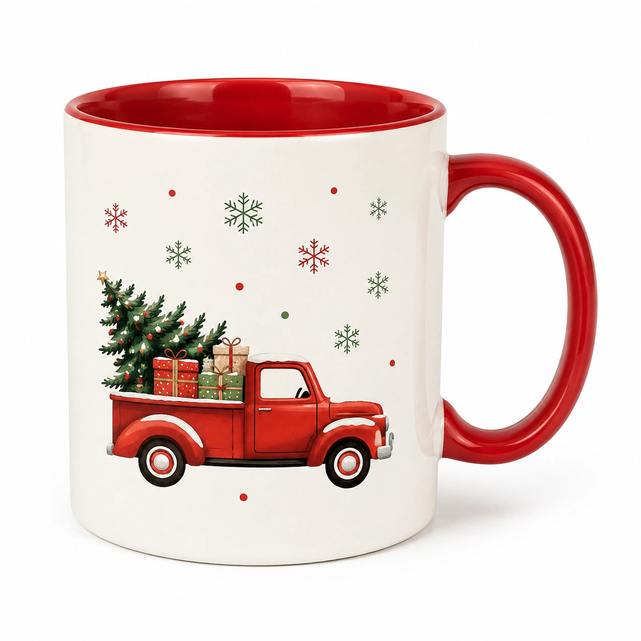 Tazza 350 ml in ceramica bianca e rossa con manico - decorazione natalizia